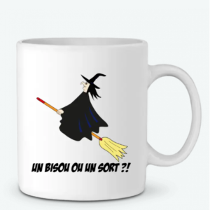 Mug spécial Halloween sorcière : un bisou ou un sort blanc